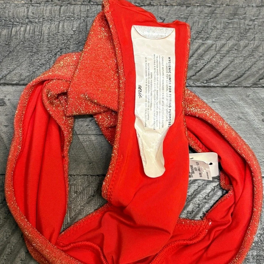 Aerie High Cut Cheeky Bikini Bottom XS Red Orange Gold Metallic Shimmer NWT